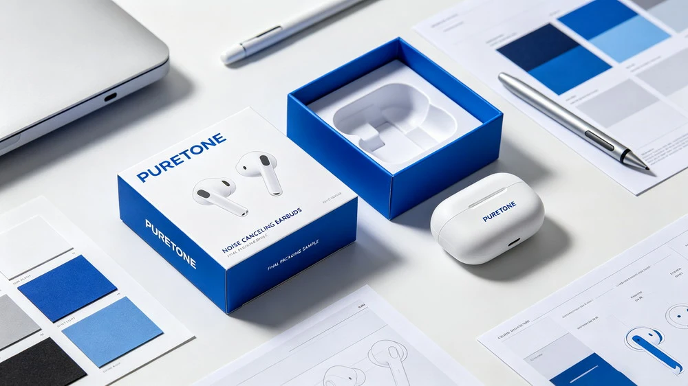 earbuds brand packaging design mockup with finished product