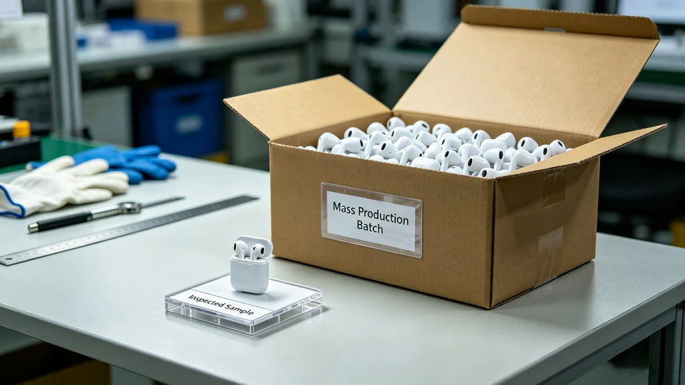 earbuds sample inspection compared to mass production batch