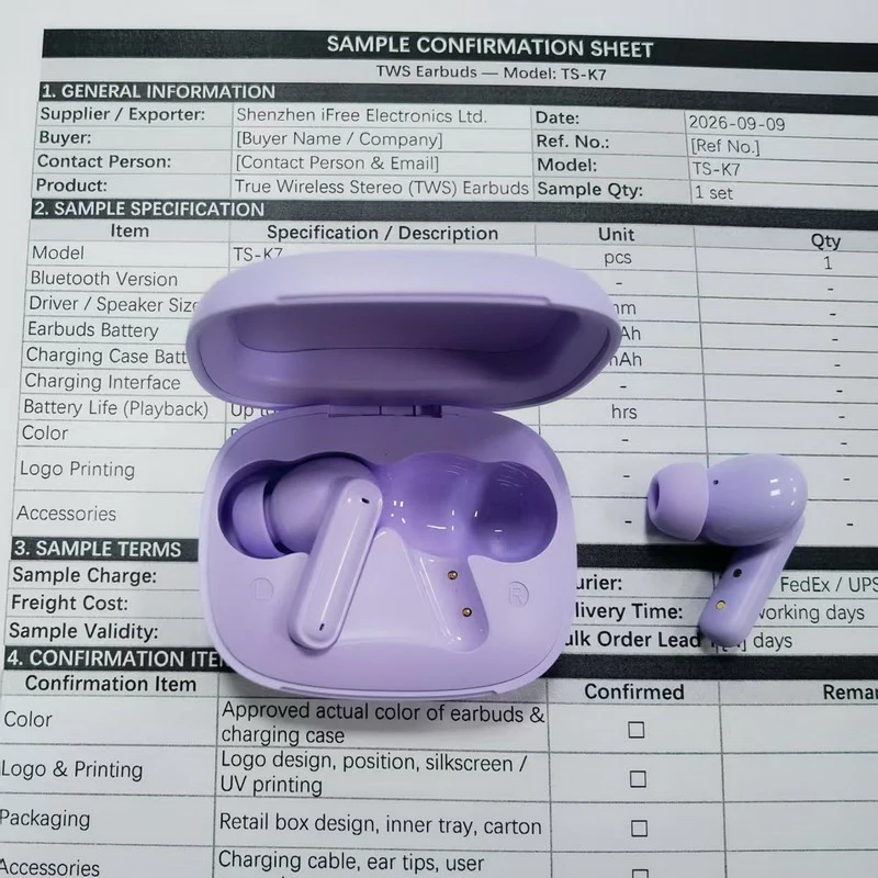 Earbuds sample and specification confirmation